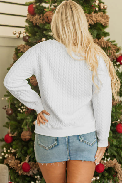 White Merry And Bright Cable Knit Pullover Sweatshirt