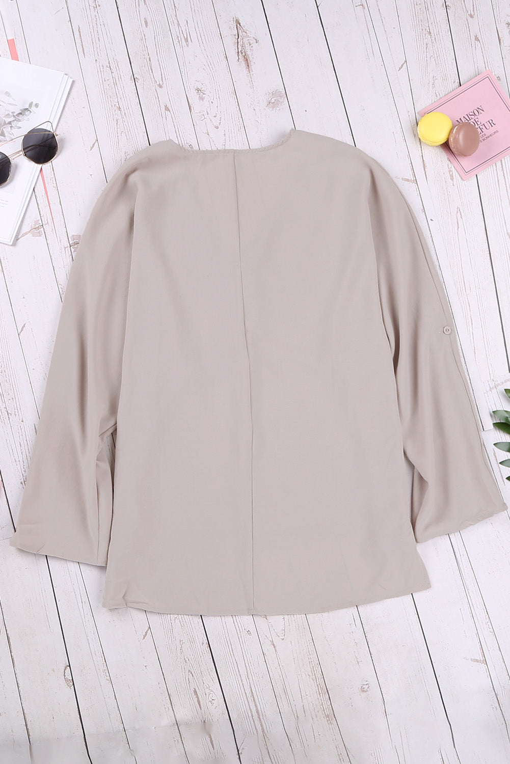 Apricot V Neck 3/4 Sleeve High Low Hem Shirt