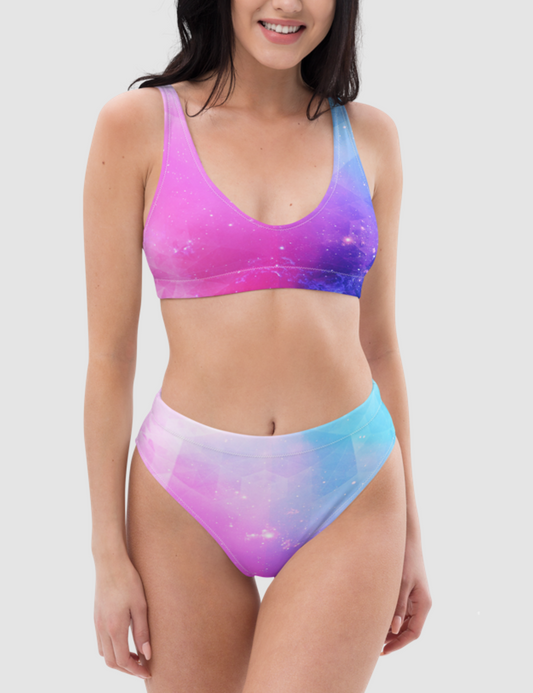 Abstract Galactic Stardust Rainbow Ombre | Women's Essential High-Waisted Bikini OniTakai