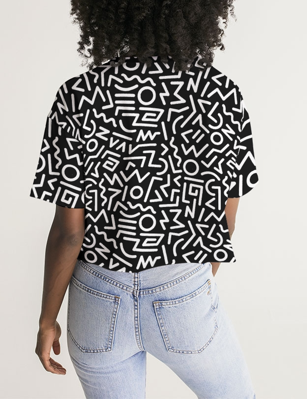 Abstract Geometric Aztecan Print Women's Oversized Crop Top T-Shirt OniTakai