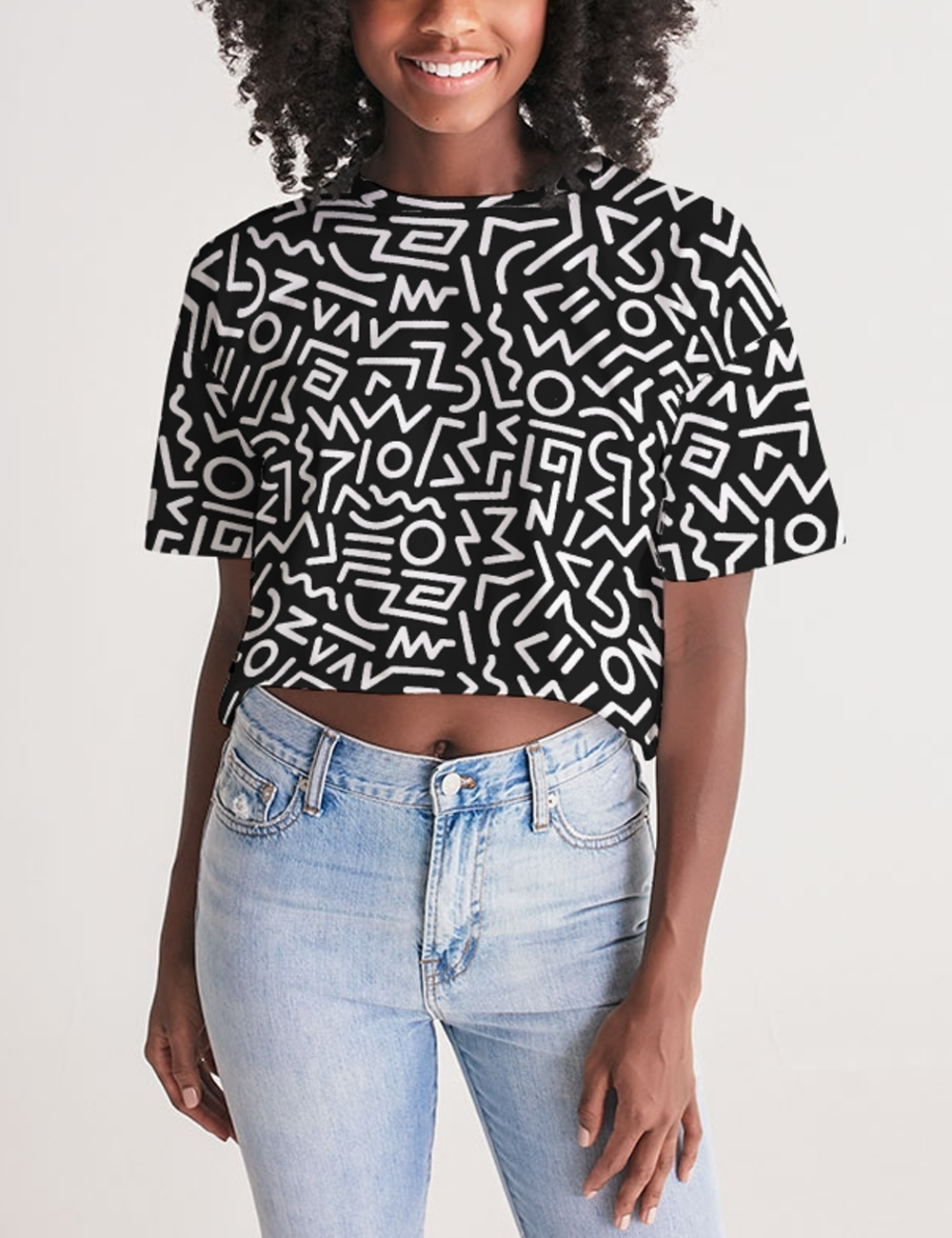 Abstract Geometric Aztecan Print Women's Oversized Crop Top T-Shirt OniTakai