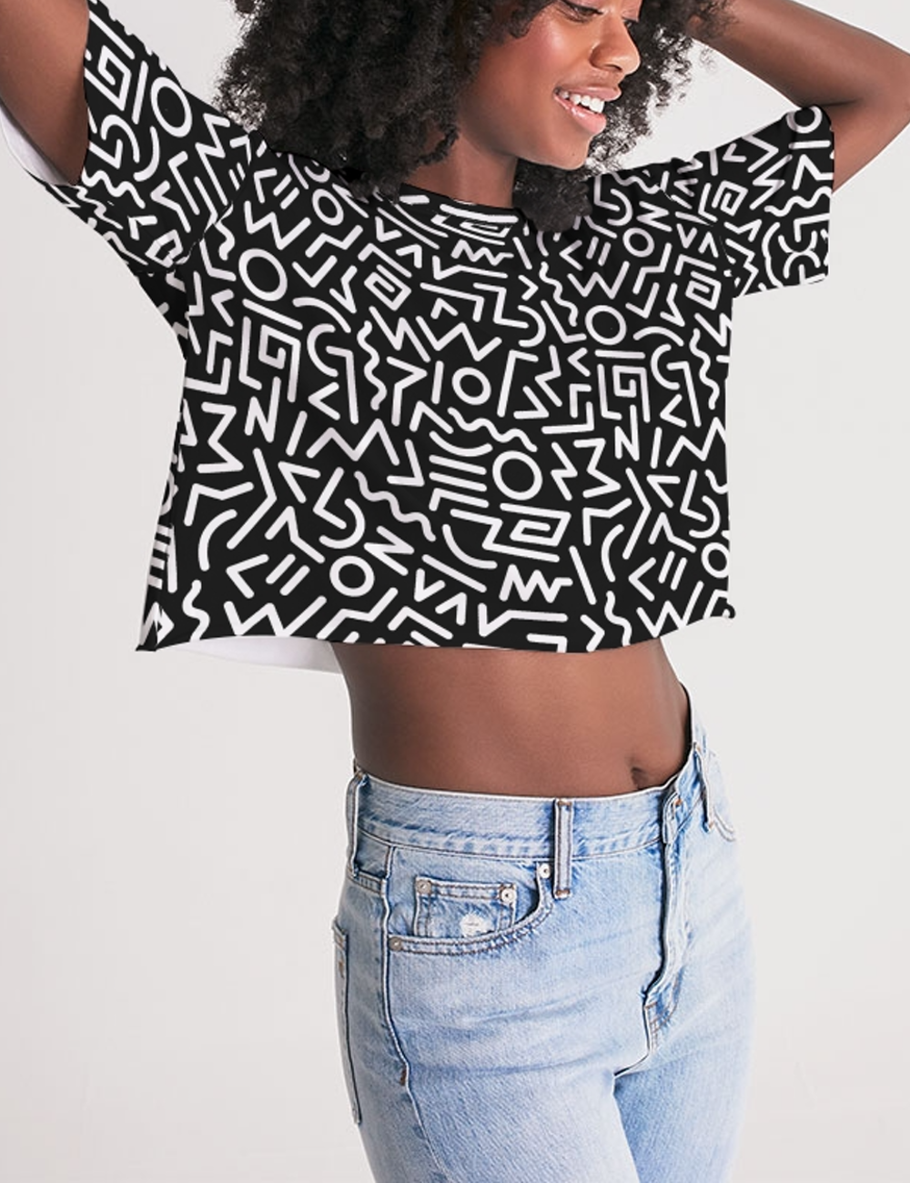 Abstract Geometric Aztecan Print Women's Oversized Crop Top T-Shirt OniTakai