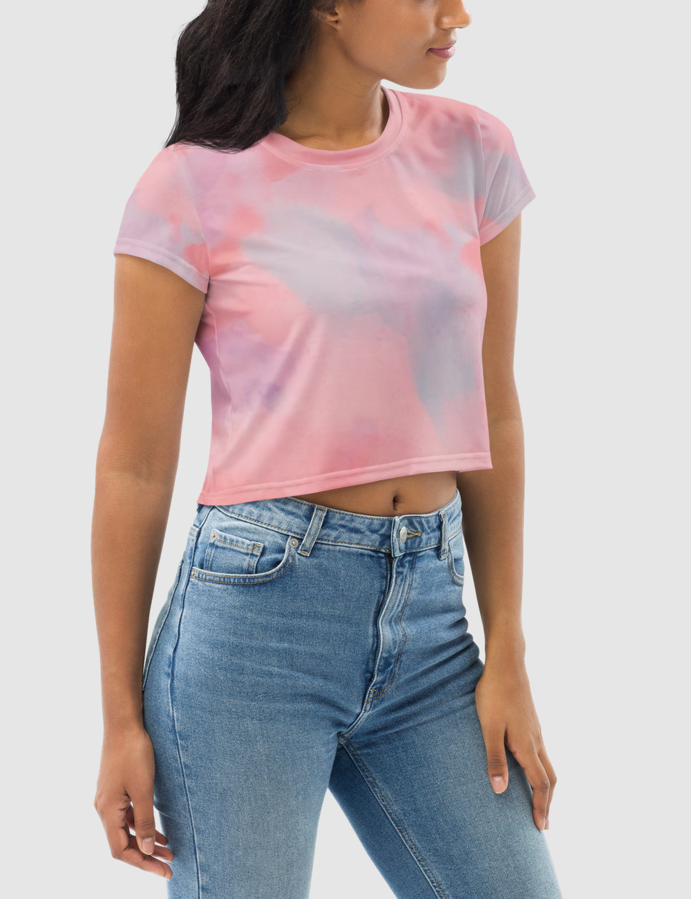 Abstract Light Pink Tie Dye Women's Sublimated Crop Top T-Shirt OniTakai