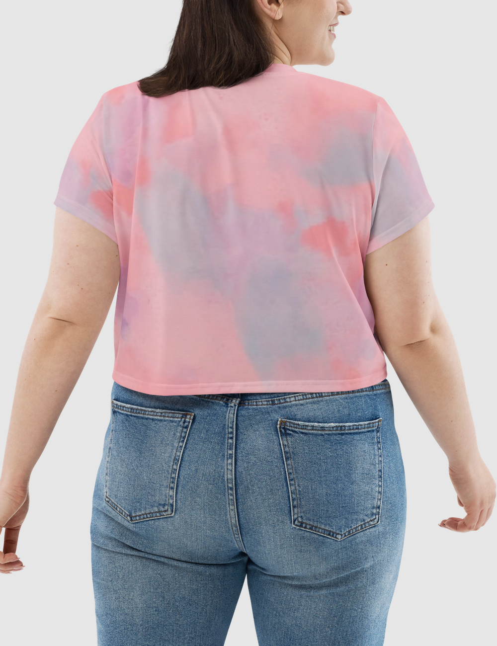 Abstract Light Pink Tie Dye Women's Sublimated Crop Top T-Shirt OniTakai