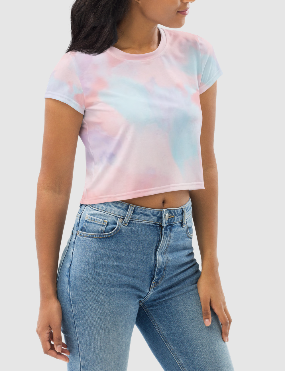 Abstract White Tie Dye Women's Sublimated Crop Top T-Shirt OniTakai