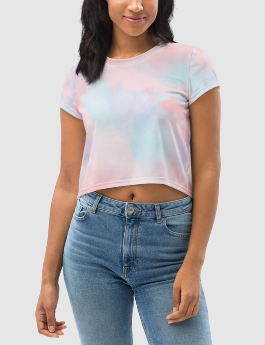 Abstract White Tie Dye Women's Sublimated Crop Top T-Shirt OniTakai