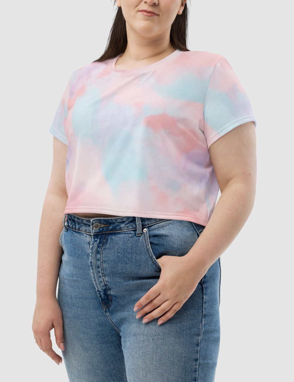 Abstract White Tie Dye Women's Sublimated Crop Top T-Shirt OniTakai