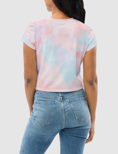 Abstract White Tie Dye Women's Sublimated Crop Top T-Shirt OniTakai