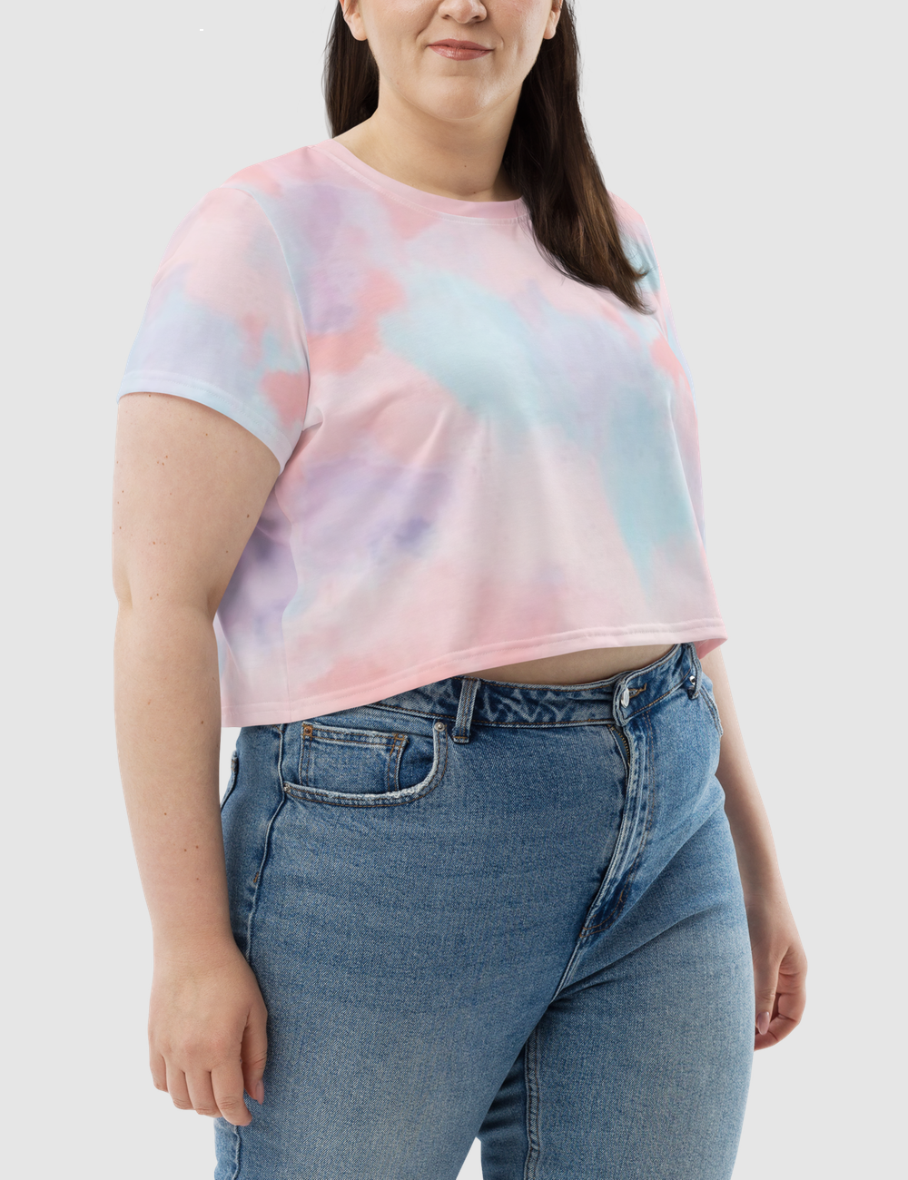 Abstract White Tie Dye Women's Sublimated Crop Top T-Shirt OniTakai