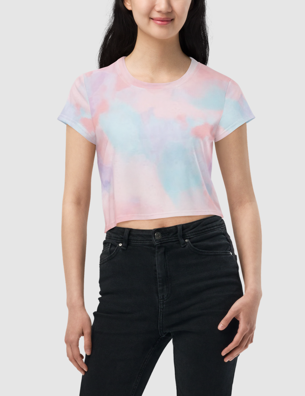 Abstract White Tie Dye Women's Sublimated Crop Top T-Shirt OniTakai