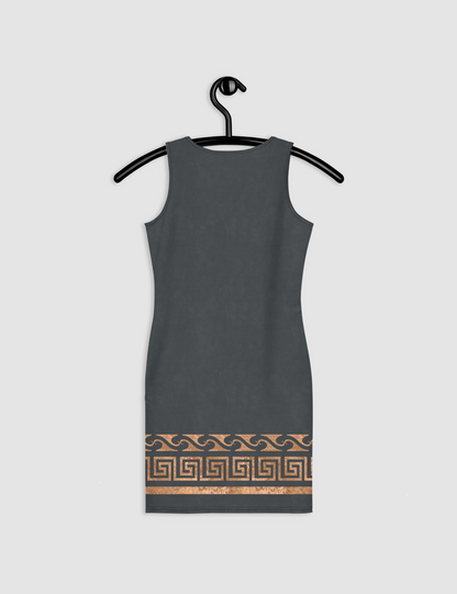Ancient Greek Rustic Gold Rim | Women's Sleeveless Fitted Sublimated Dress OniTakai