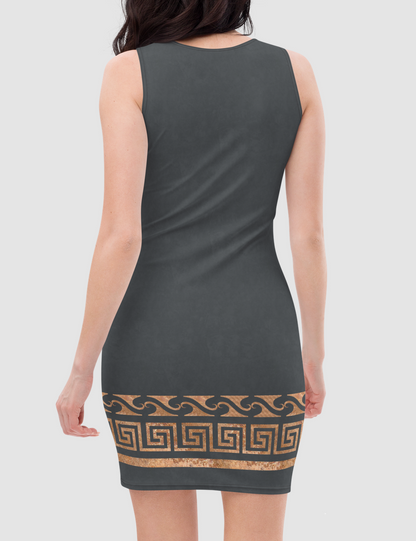 Ancient Greek Rustic Gold Rim | Women's Sleeveless Fitted Sublimated Dress OniTakai