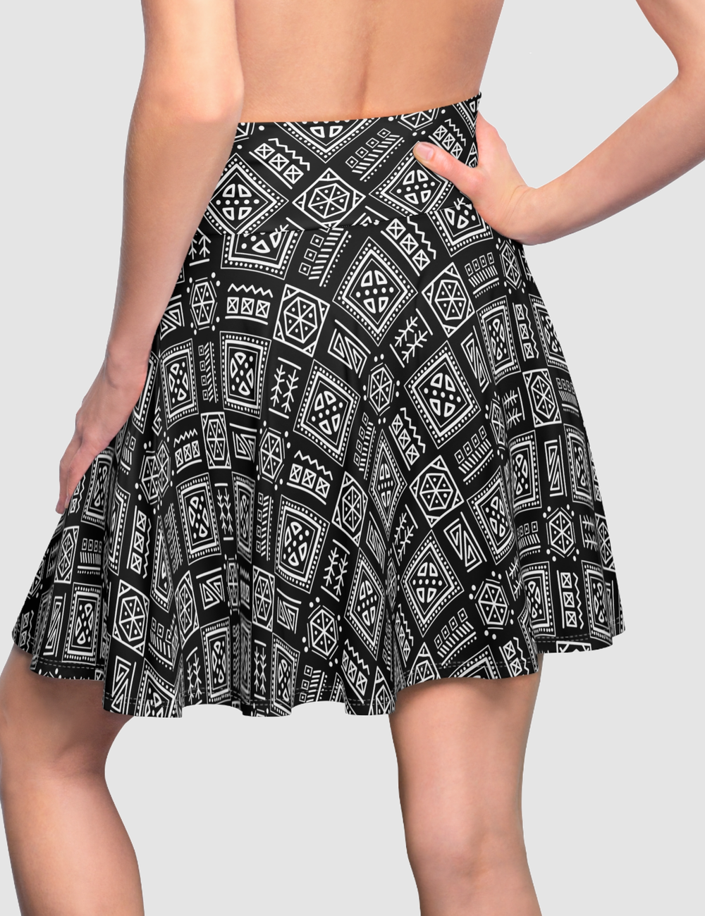 Ancient Mayan Raven Motif Women's High-Waist Skater Skirt OniTakai