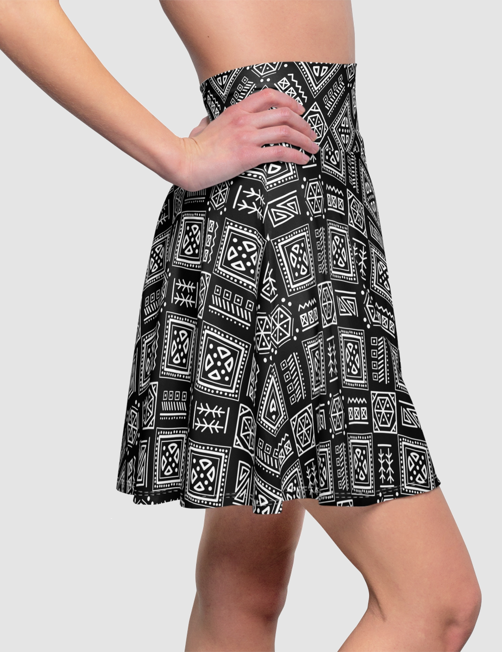 Ancient Mayan Raven Motif Women's High-Waist Skater Skirt OniTakai