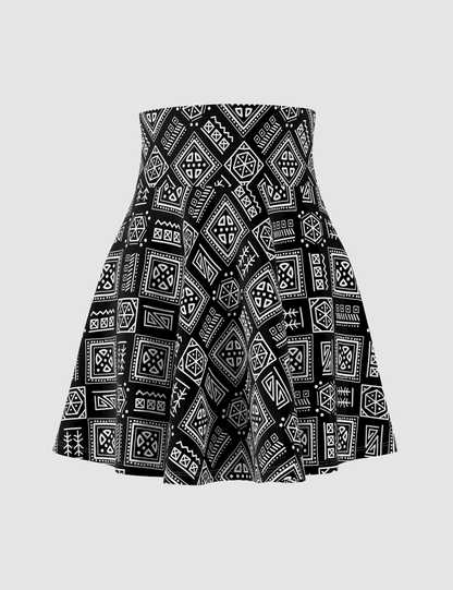 Ancient Mayan Raven Motif Women's High-Waist Skater Skirt OniTakai