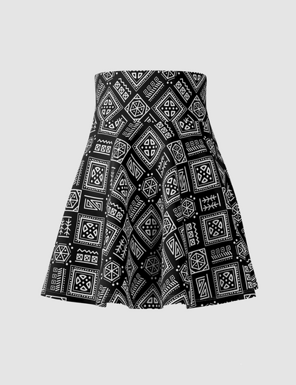 Ancient Mayan Raven Motif Women's High-Waist Skater Skirt OniTakai