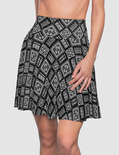 Ancient Mayan Raven Motif Women's High-Waist Skater Skirt OniTakai