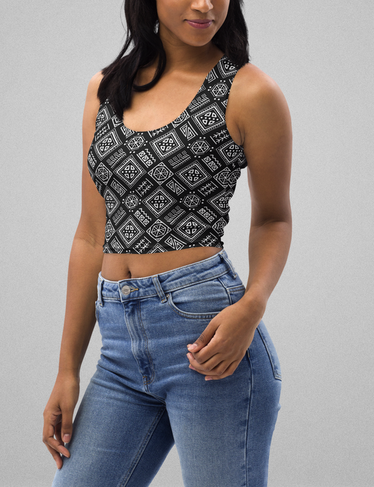 Ancient Mayan Raven Motif | Women's Sleeveless Fitted Crop Top OniTakai