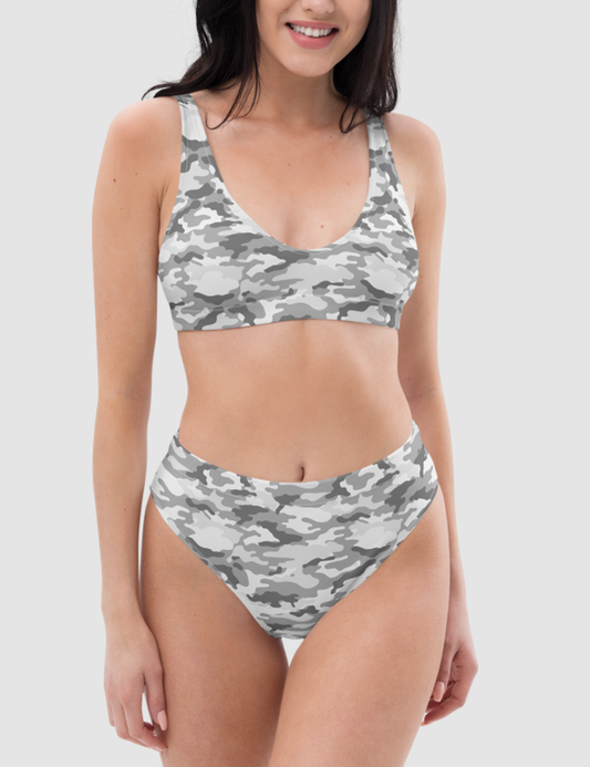 Arctic Tundra Military Camouflage Print | Women's Essential High-Waisted Bikini OniTakai