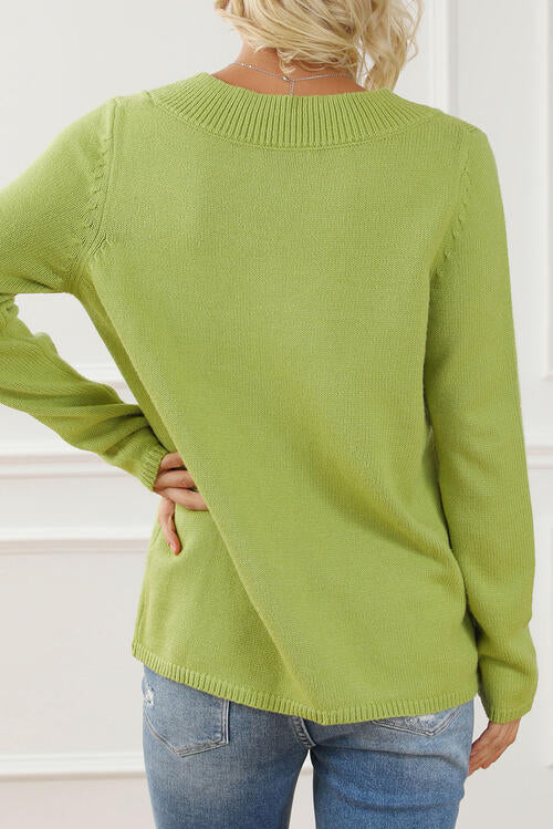 Asymmetrical Neck buttoned Long Sleeve Sweater OniTakai