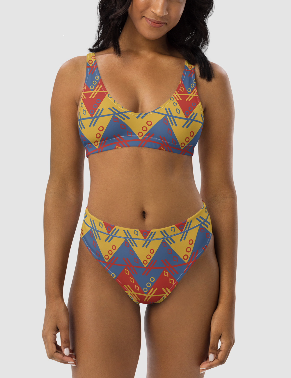 Aztecan Multicolored Chevron Women's Essential High-Waisted Bikini OniTakai