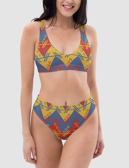 Aztecan Multicolored Chevron Women's Essential High-Waisted Bikini OniTakai