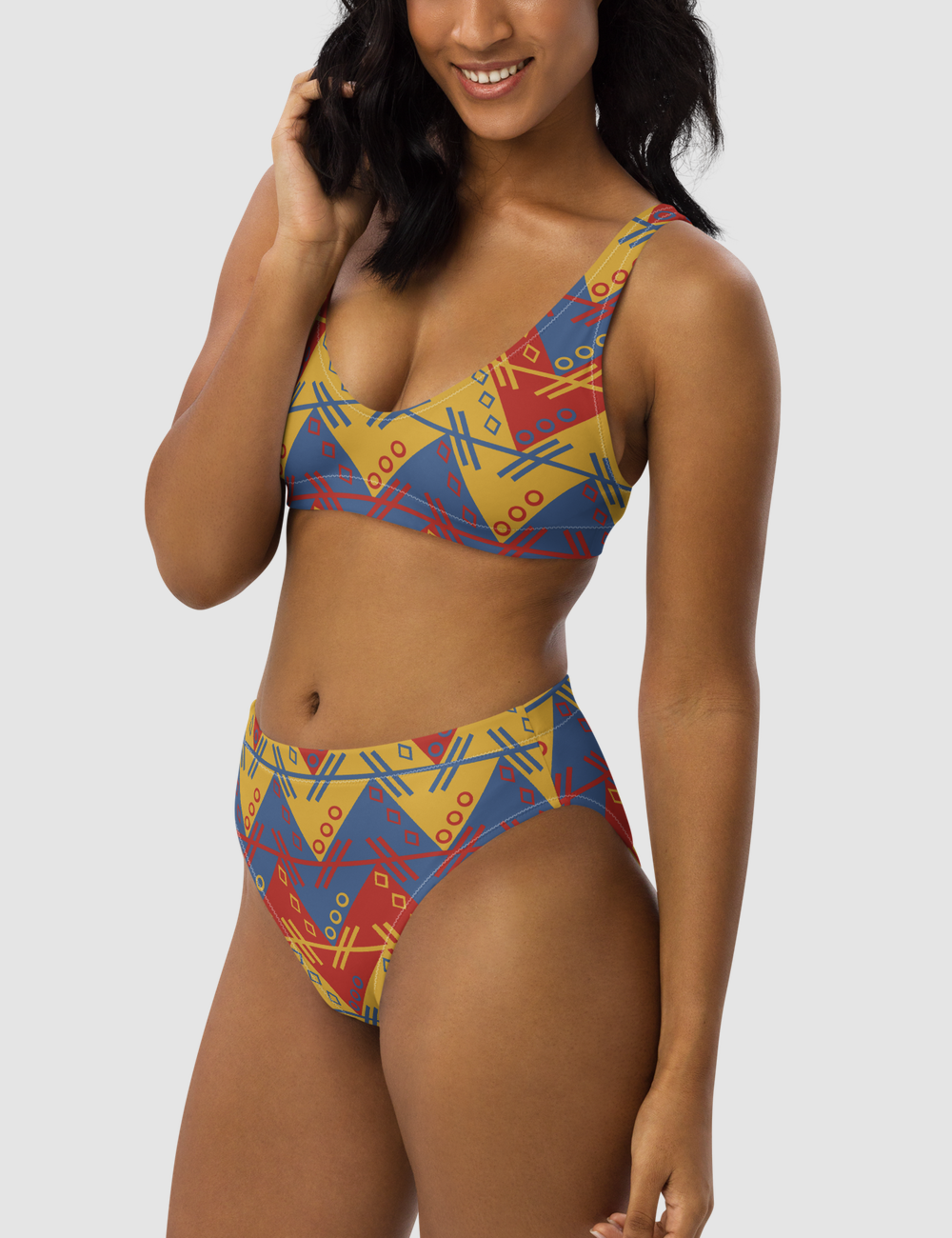 Aztecan Multicolored Chevron Women's Essential High-Waisted Bikini OniTakai