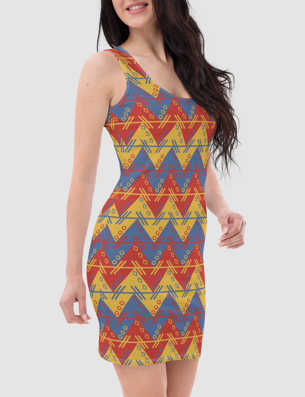 Aztecan Multicolored Chevron Women's Sleeveless Fitted Sublimated Dress OniTakai