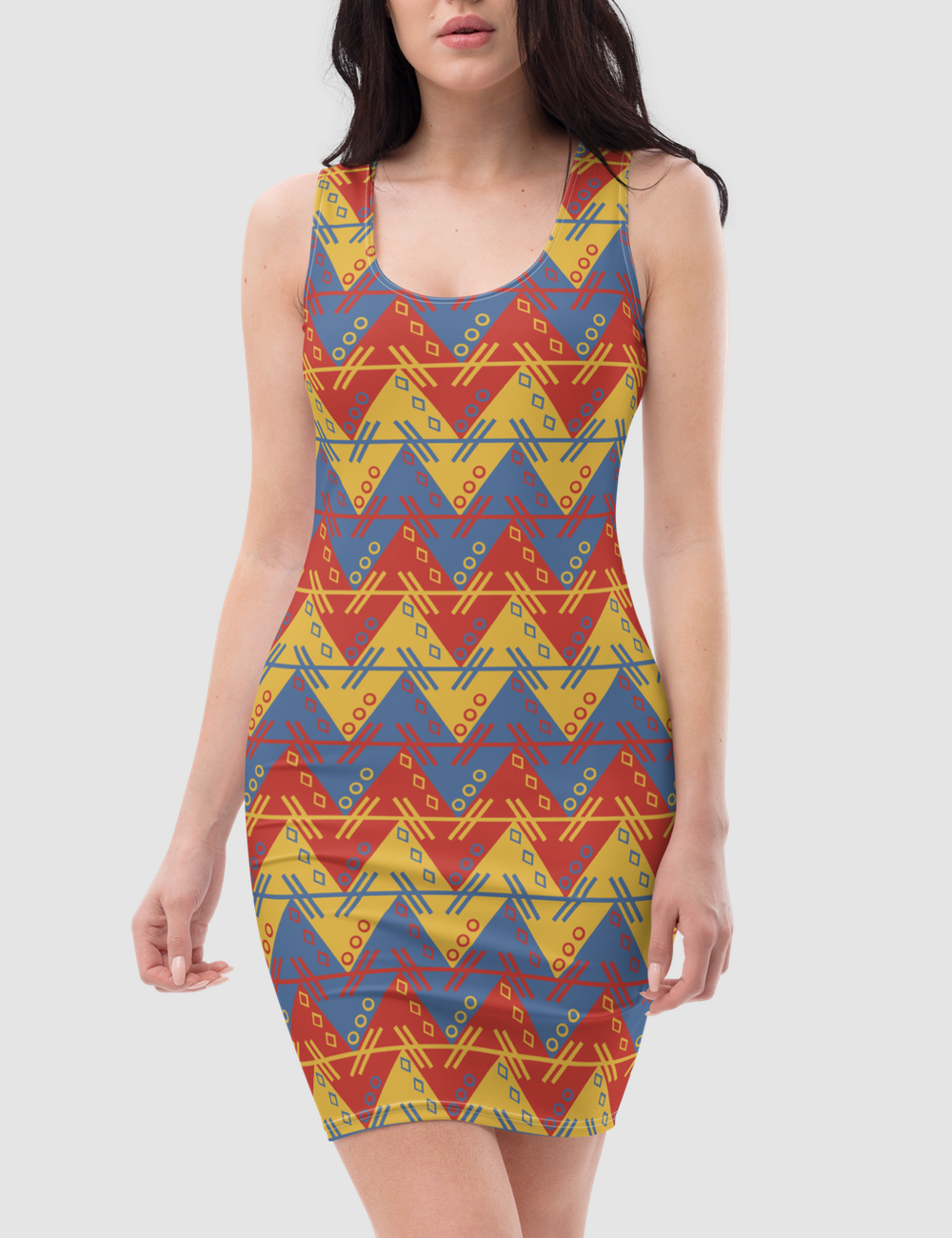 Aztecan Multicolored Chevron Women's Sleeveless Fitted Sublimated Dress OniTakai