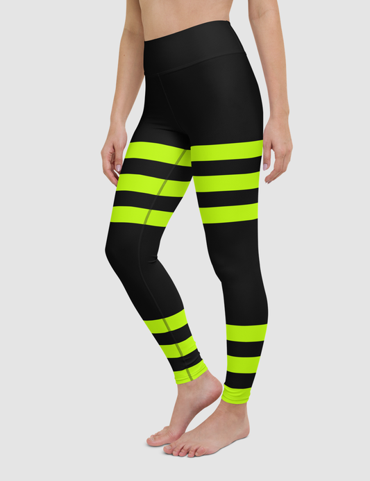 Black And Lime Green Triple Thigh Ankle Striped | Women's High Waist Yoga Leggings OniTakai