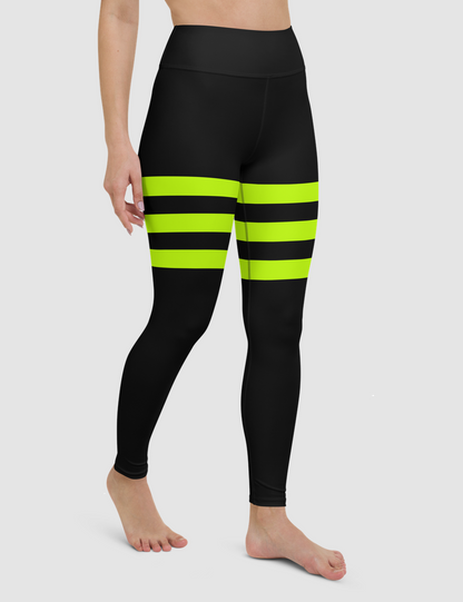 Black And Lime Green Triple Thigh Striped | Women's High Waist Yoga Leggings OniTakai