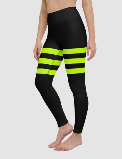 Black And Lime Green Triple Thigh Striped | Women's High Waist Yoga Leggings OniTakai