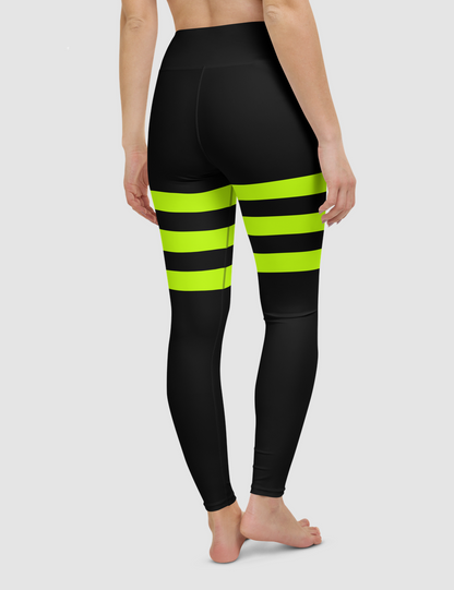 Black And Lime Green Triple Thigh Striped | Women's High Waist Yoga Leggings OniTakai