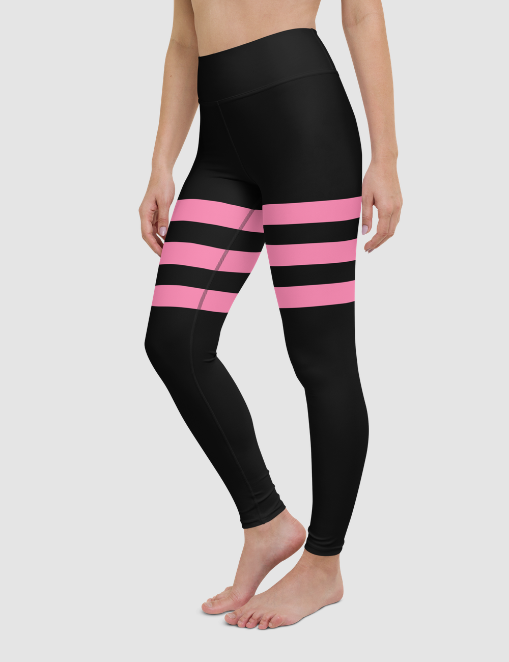Black And Passion Pink Triple Thigh Striped | Women's High Waist Yoga Leggings OniTakai