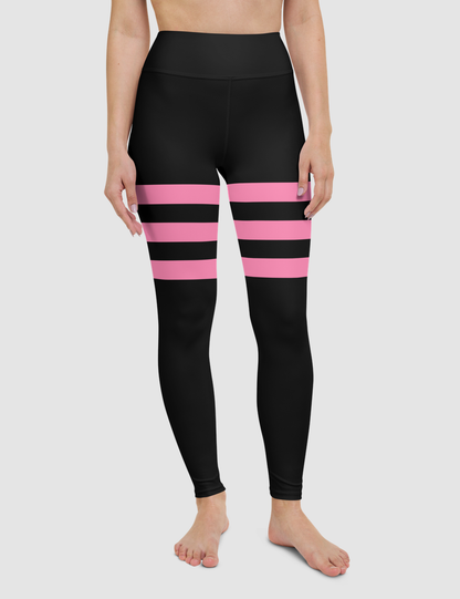 Black And Passion Pink Triple Thigh Striped | Women's High Waist Yoga Leggings OniTakai