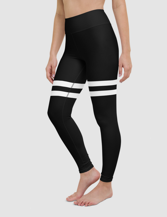 Black And White Double Thigh Striped | Women's High Waist Yoga Leggings OniTakai