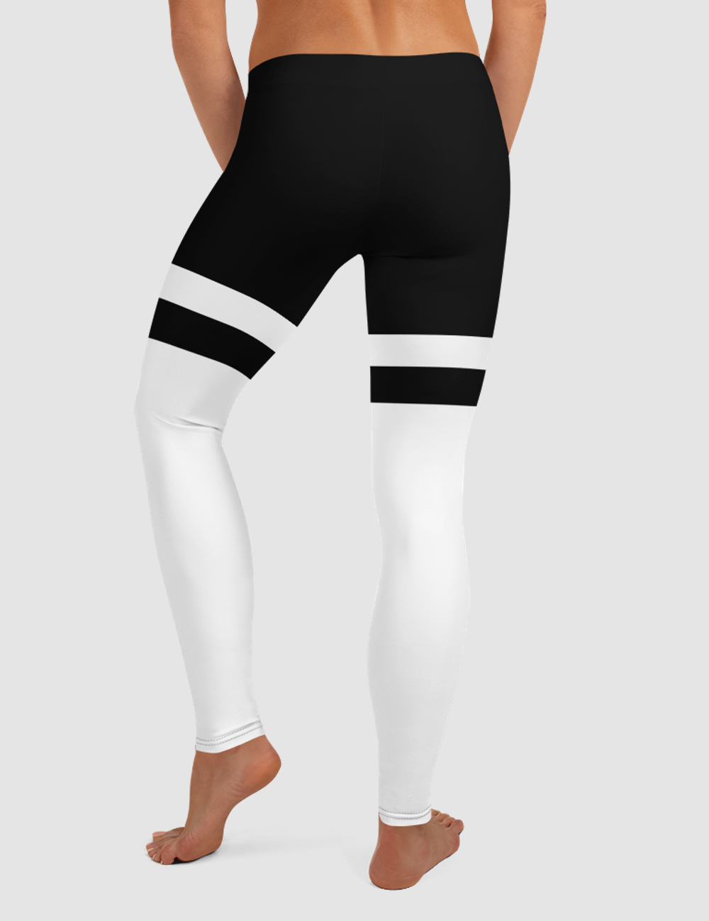 Black And White Thigh Striped  | Women's Standard Yoga Leggings OniTakai