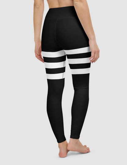 Black And White Triple Thigh Striped Women's High Waist Yoga Leggings OniTakai