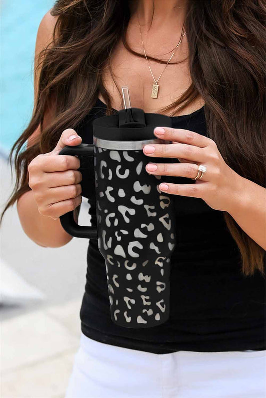 Black Leopard Print 40OZ Stainless Steel Portable Cup with Handle OniTakai
