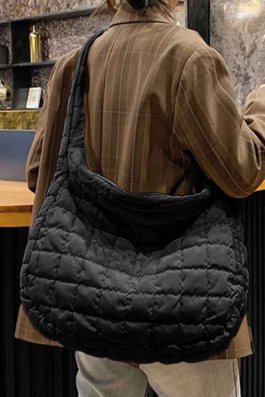 Black Quilted Zipper Large Shoulder Bag OniTakai