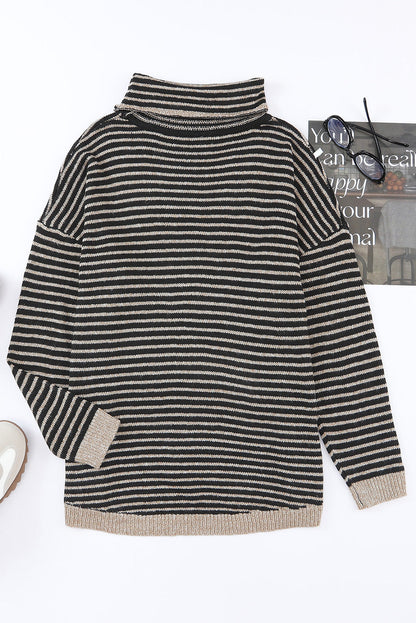 Black Striped Turtleneck Loose Sweater OniTakai