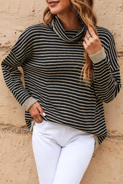 Black Striped Turtleneck Loose Sweater OniTakai