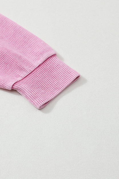Bright Pink Waffle Exposed Seam Pocket Henley Sweatshirt OniTakai