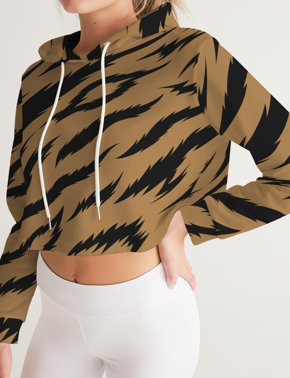 Brown Tiger Stripes | Women's Premium Cropped Hoodie OniTakai