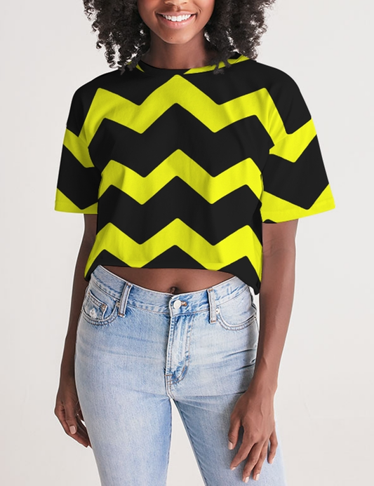 Bumblebee Chevron | Women's Oversized Crop Top T-Shirt OniTakai