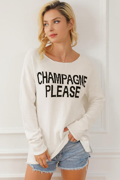 CHAMPAGNE PLEASE Long Sleeve Slit Sweater OniTakai