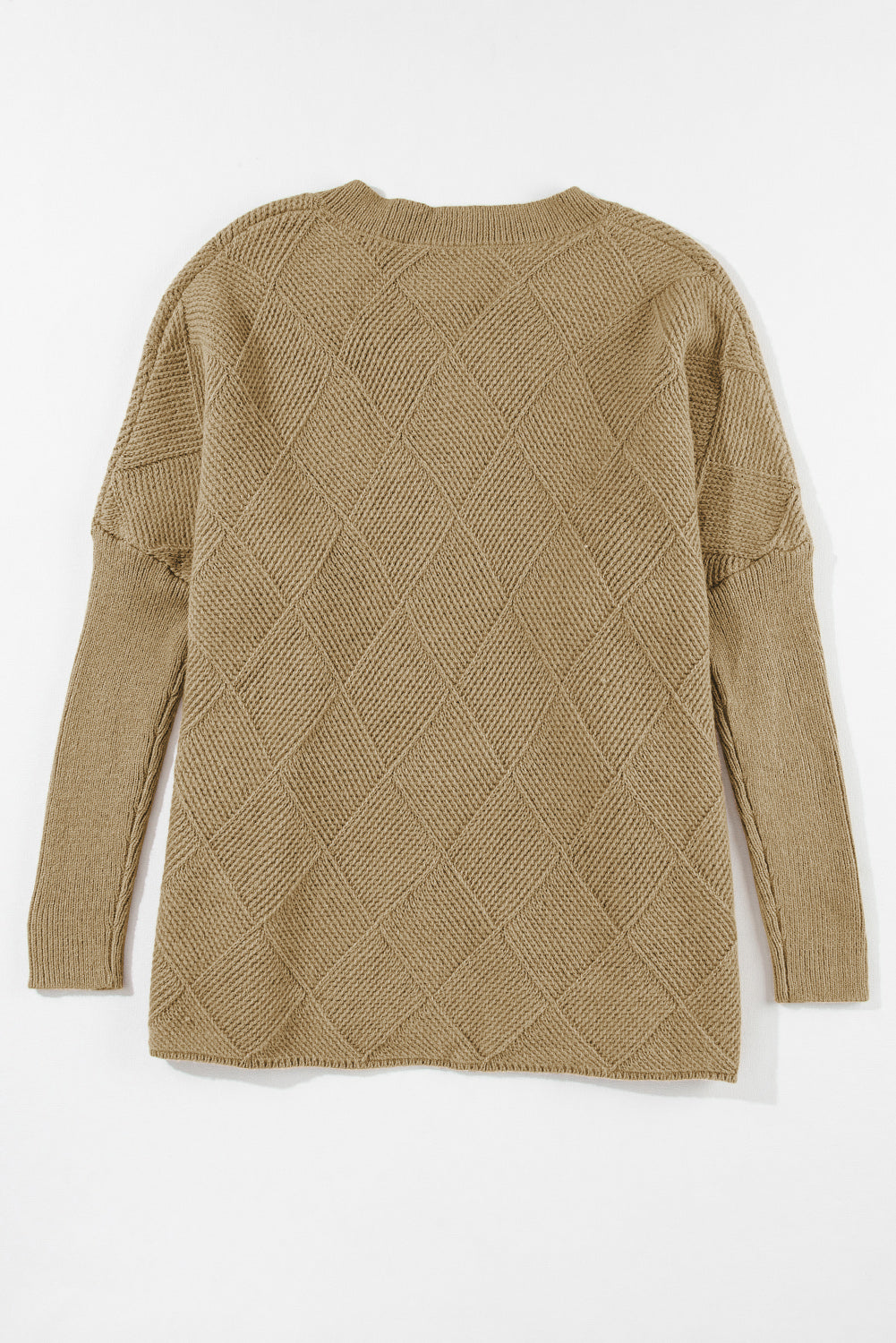 Camel Checkered Textured Batwing Sleeve Sweater OniTakai