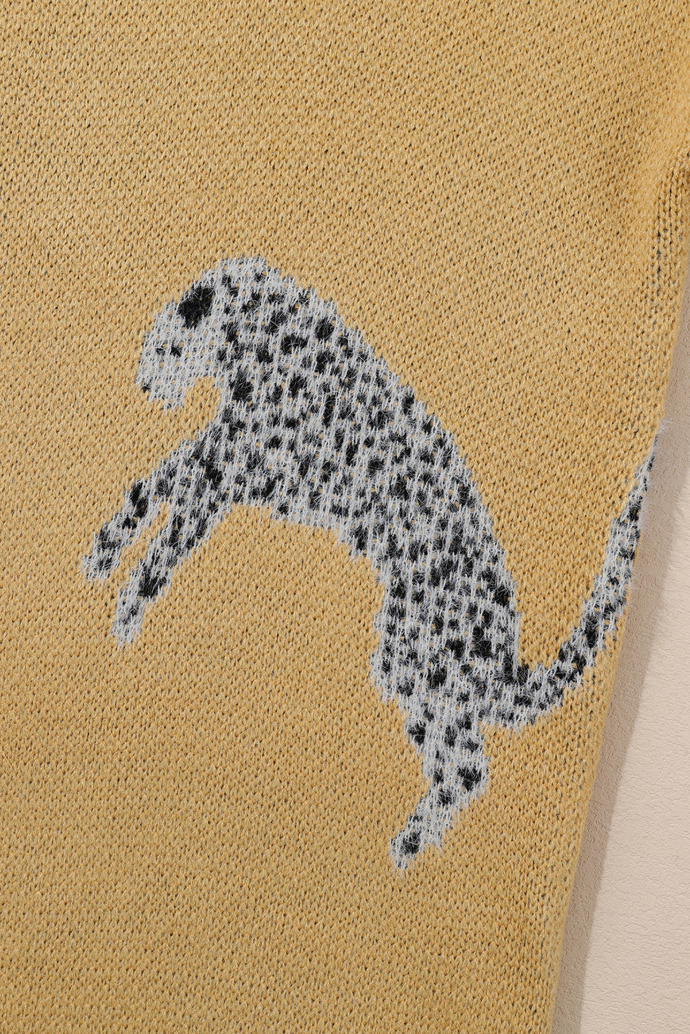 Camel Fuzzy Cheetah Accent Round Neck Sweater OniTakai