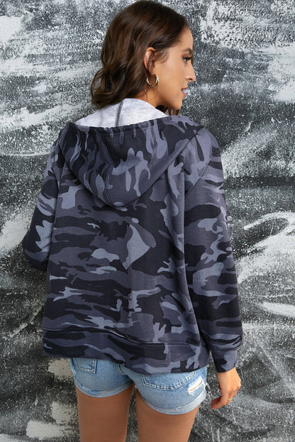 Camouflage Drawstring Detail Zip Up Hooded Jacket OniTakai