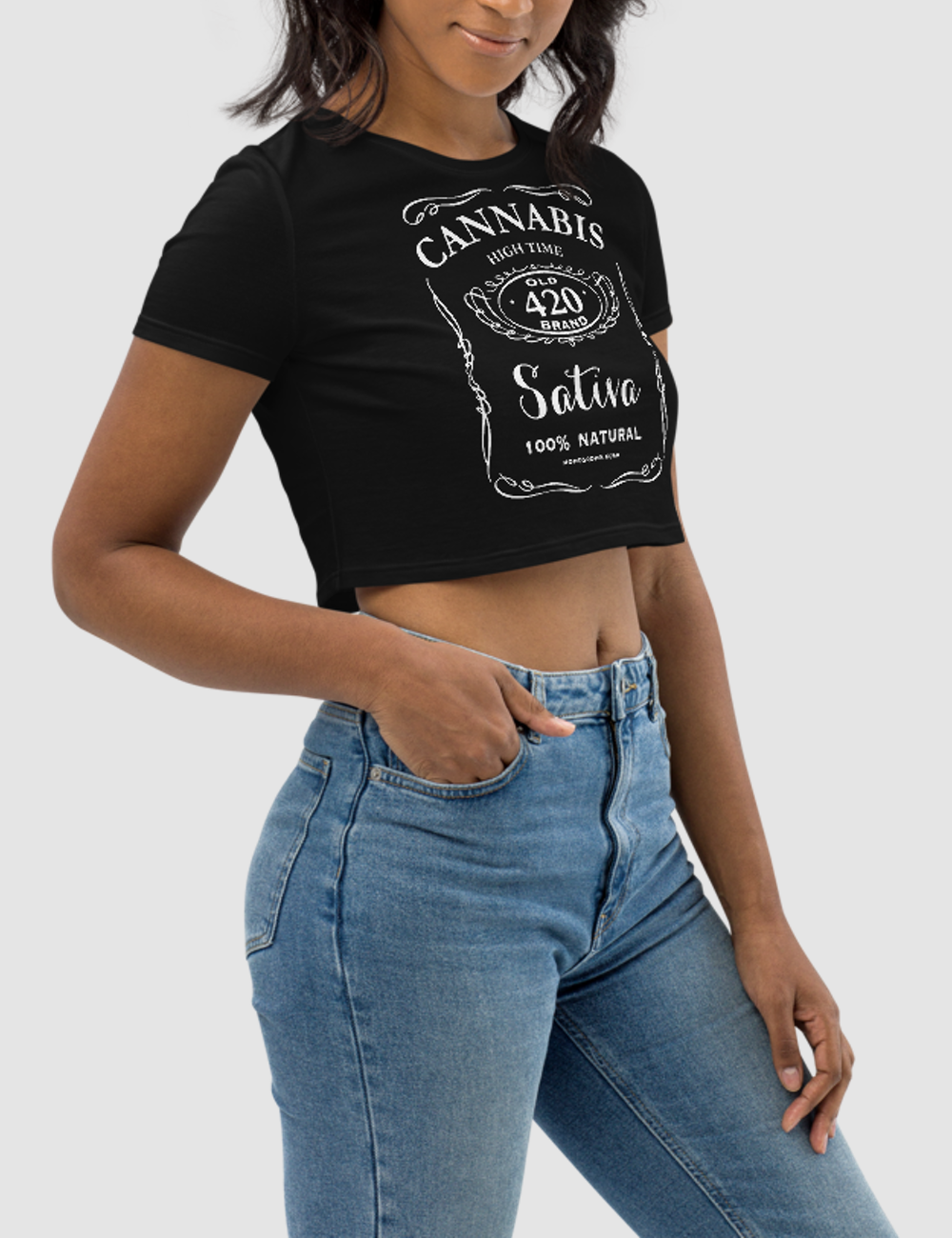 Cannabis 420 Whiskey Style Women's Fitted Crop Top T-Shirt OniTakai